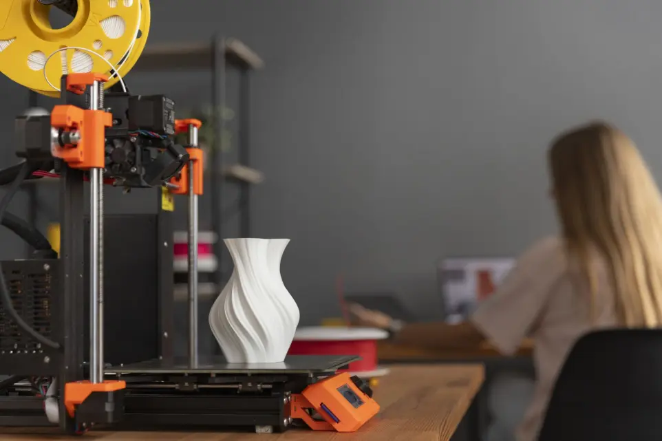 Figura en blanco siendo impresa en impresora 3D de alta precisión